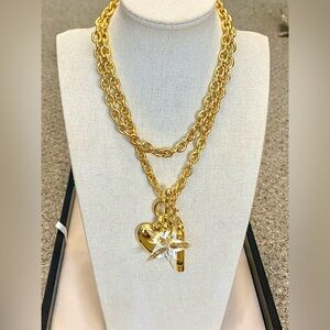 Vintage Gold Tone Charm Heart & Star Necklace